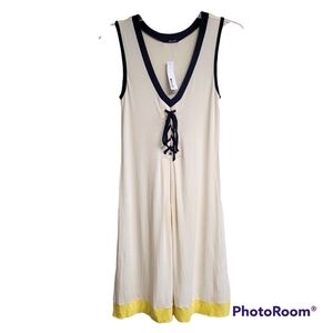 Lamade Cream & Purple Jersey Knit Lace Up V-Neck Sleeveless Casual Tank Dress S